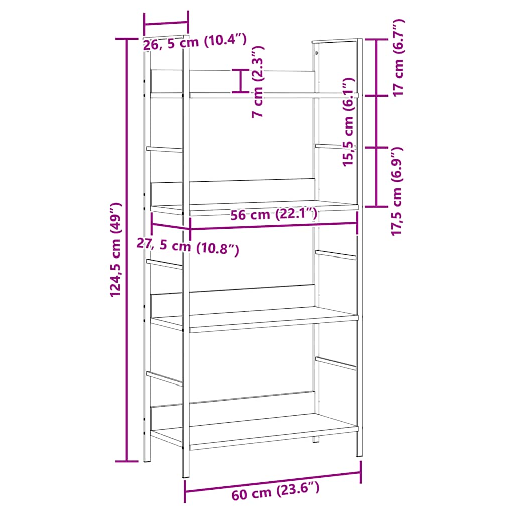 Scaffale Libri 4 Ripiani Nero 60x27,6x124,5cm Legno Multistrato | homemem39