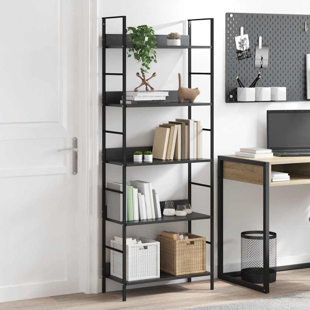 Scaffale Libri 5 Ripiani Nero 60x27,6x128,5cm Legno Multistrato | homemem39