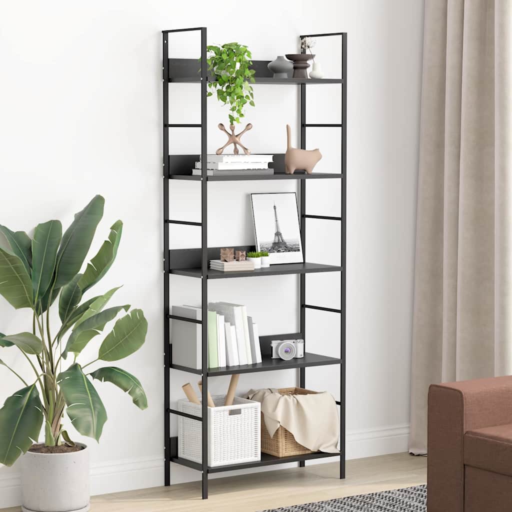 Scaffale Libri 5 Ripiani Nero 60x27,6x128,5cm Legno Multistrato | homemem39