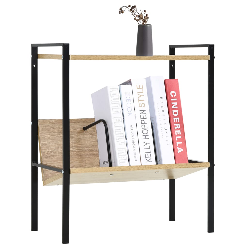 Scaffale Libri 2 Ripiani Nero e Rovere 52x28x59 cm Multistrato | homemem39