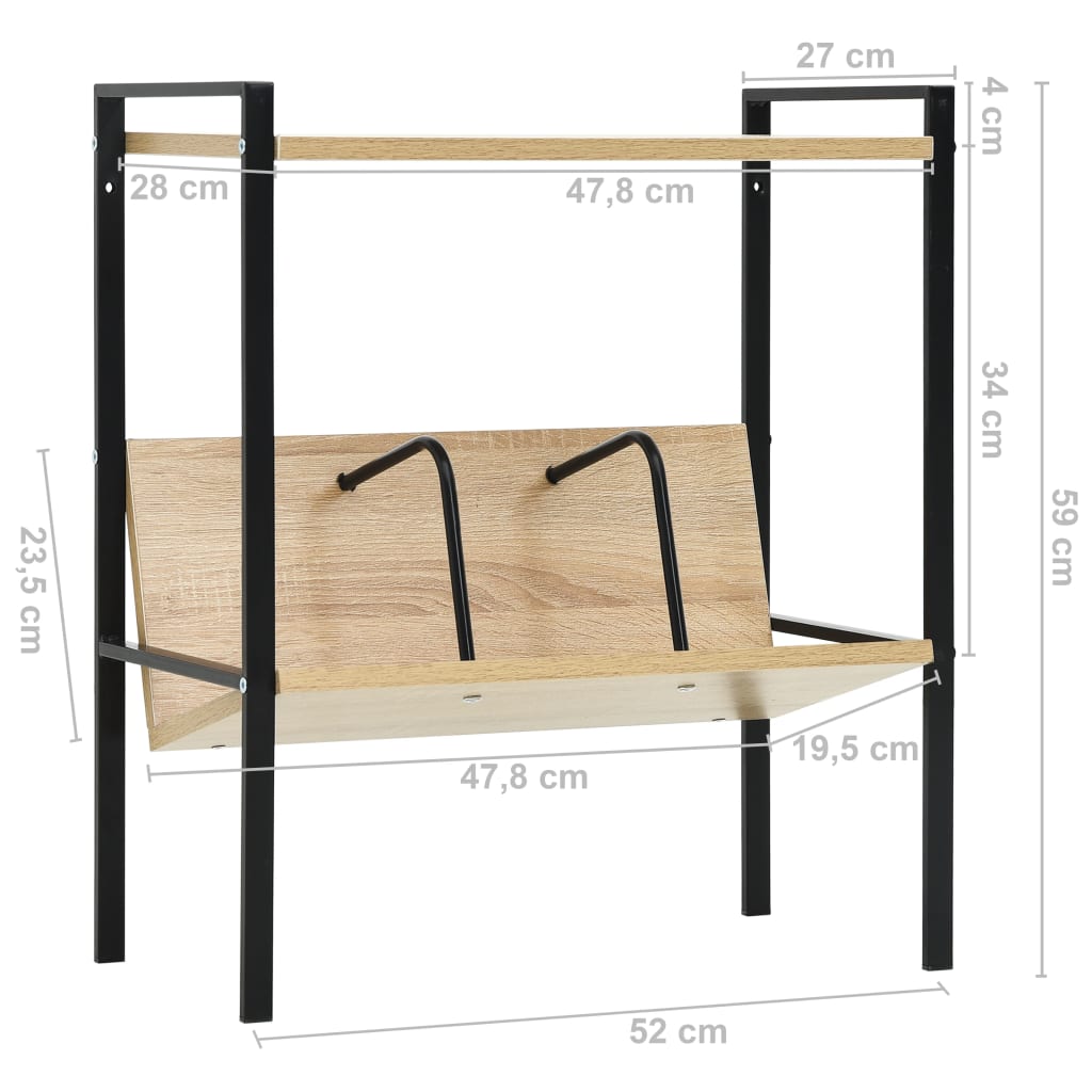 Scaffale Libri 2 Ripiani Nero e Rovere 52x28x59 cm Multistrato | homemem39