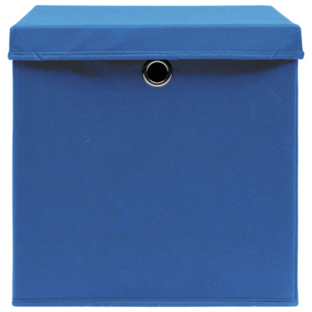 Scatole Portaoggetti con Coperchi 4pz Blu 32x32x32 cm Tessuto