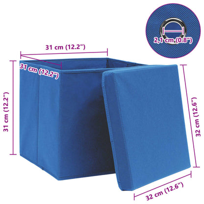 Scatole Portaoggetti con Coperchi 4pz Blu 32x32x32 cm Tessuto