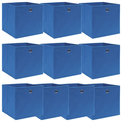 Scatole Portaoggetti con Coperchi 10pz Blu 32x32x32 cm Tessuto