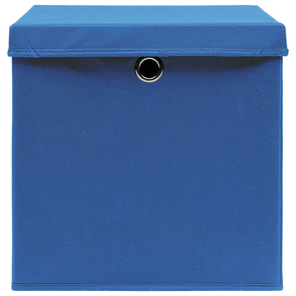 Scatole Portaoggetti con Coperchi 10pz Blu 32x32x32 cm Tessuto - homemem39