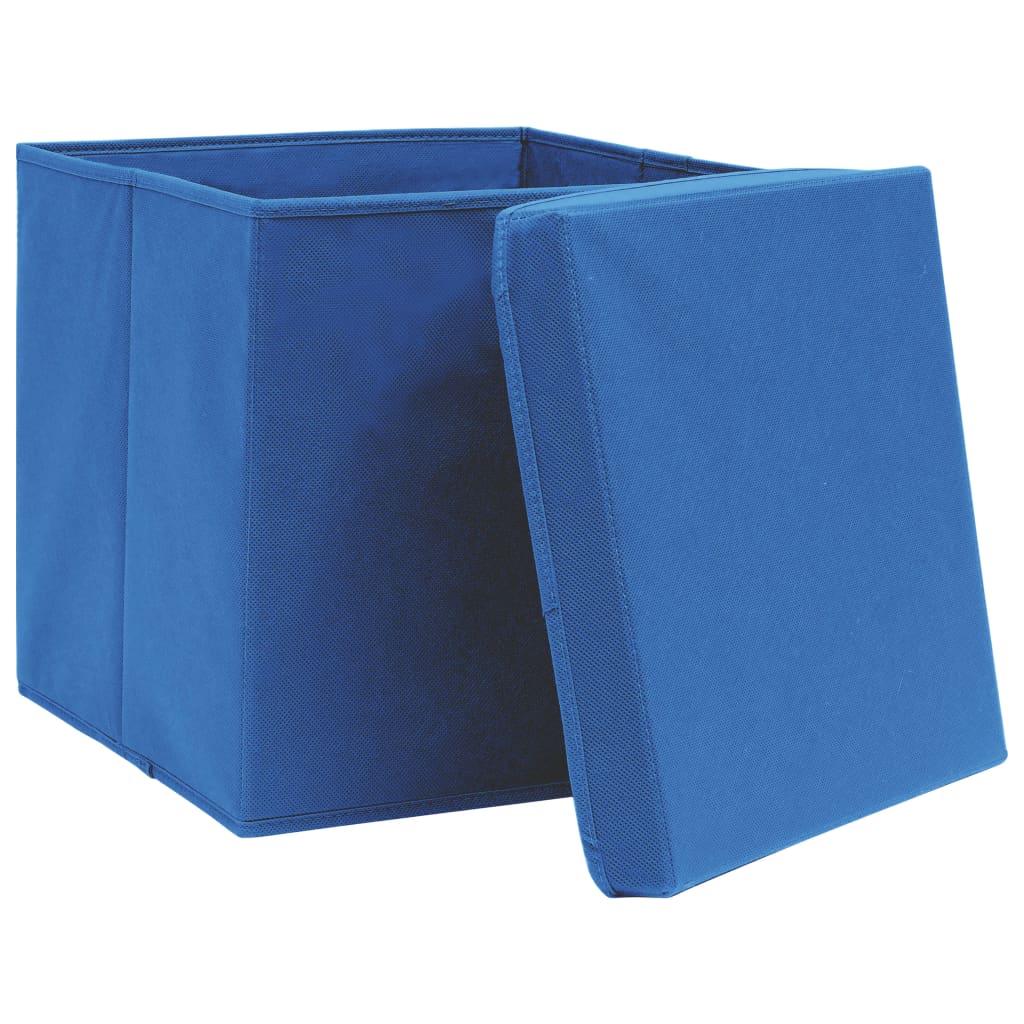 Scatole Portaoggetti con Coperchi 10pz Blu 32x32x32 cm Tessuto - homemem39