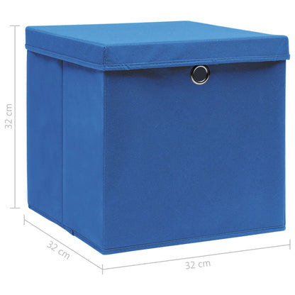 Scatole Portaoggetti con Coperchi 10pz Blu 32x32x32 cm Tessuto - homemem39