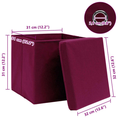 Scatole con Coperchi 4pz Rosso Scuro 32x32x32 cm Tessuto