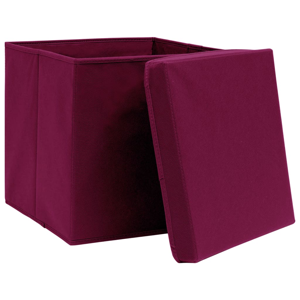 Scatole con Coperchi 10 pz Rosso Scuro 32x32x32 cm Tessuto - homemem39