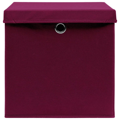 Scatole con Coperchi 10 pz Rosso Scuro 32x32x32 cm Tessuto - homemem39