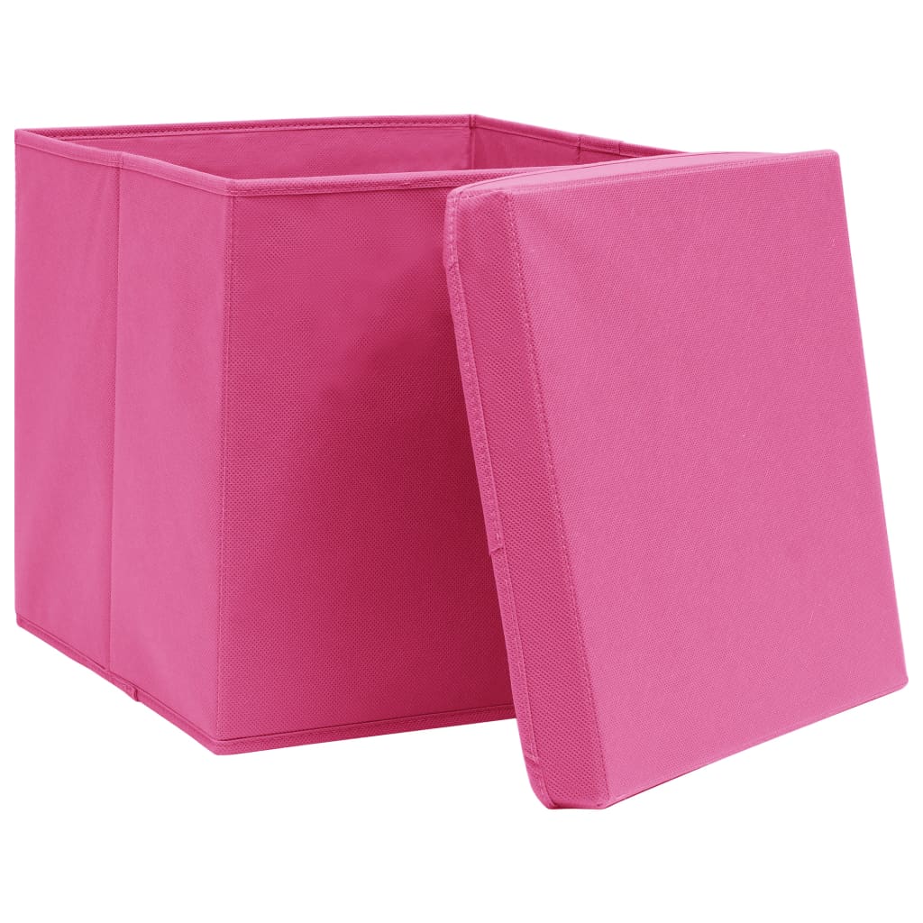 Scatole Portaoggetti con Coperchi 10pz Rosa 32x32x32 cm Tessuto | homemem39