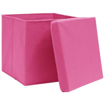 Scatole Portaoggetti con Coperchi 10pz Rosa 32x32x32 cm Tessuto | homemem39