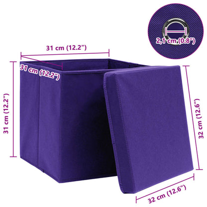 Scatole Portaoggetti con Coperchi 4pz Viola 32x32x32cm Tessuto