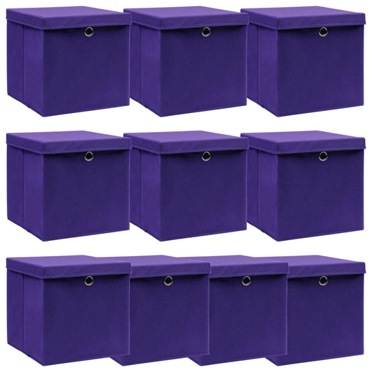 Scatole Portaoggetti con Coperchi 10pz Viola 32x32x32cm Tessuto - homemem39