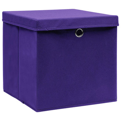 Scatole Portaoggetti con Coperchi 10pz Viola 32x32x32cm Tessuto - homemem39