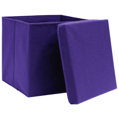 Scatole Portaoggetti con Coperchi 10pz Viola 32x32x32cm Tessuto - homemem39