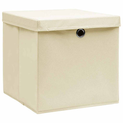 Scatole Portaoggetti con Coperchi 10pz Crema 32x32x32cm Tessuto | homemem39
