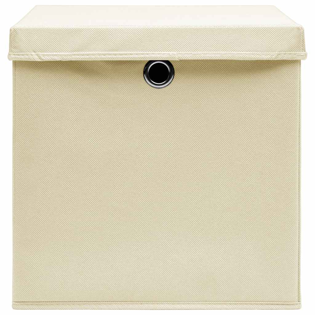 Scatole Portaoggetti con Coperchi 10pz Crema 32x32x32cm Tessuto | homemem39