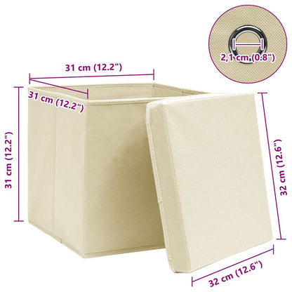 Scatole Portaoggetti con Coperchi 10pz Crema 32x32x32cm Tessuto | homemem39