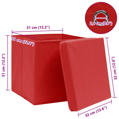 Scatole Portaoggetti con Coperchi 4pz Rosse 32x32x32 cm Tessuto