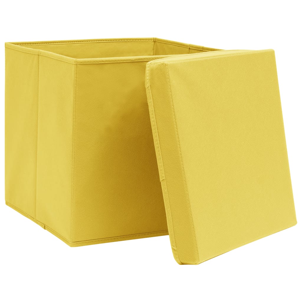 Scatole con Coperchi 10pz Gialle 32x32x32 cm Tessuto - homemem39