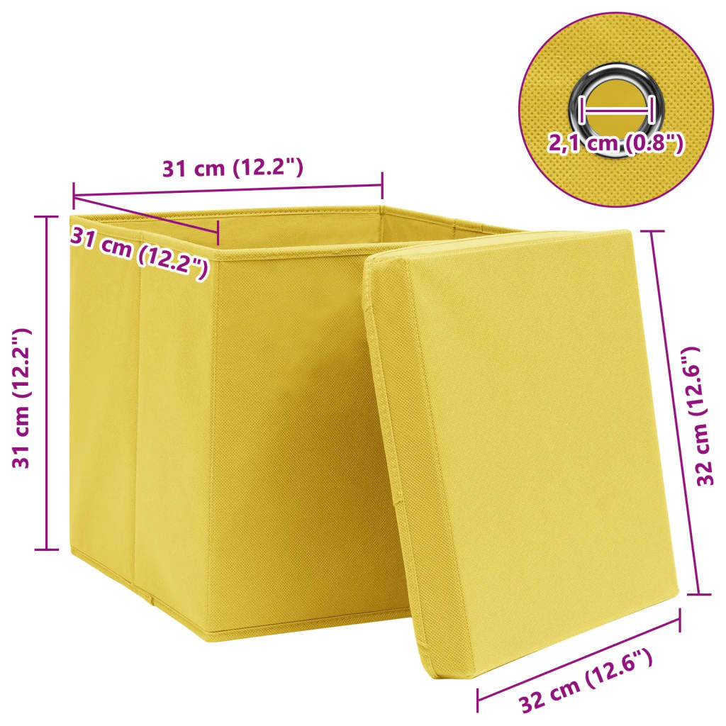 Scatole con Coperchi 10pz Gialle 32x32x32 cm Tessuto - homemem39