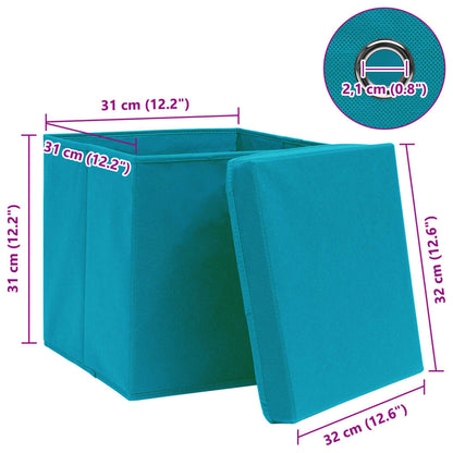 Scatole con Coperchi 4pz Azzurre 32x32x32 cm Tessuto