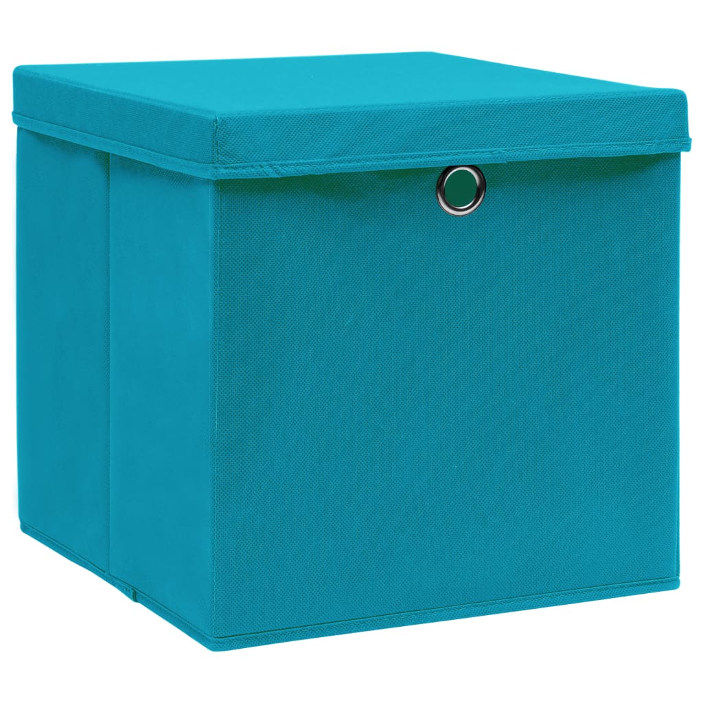 Scatole con Coperchi 10pz Azzurre 32x32x32 cm Tessuto - homemem39