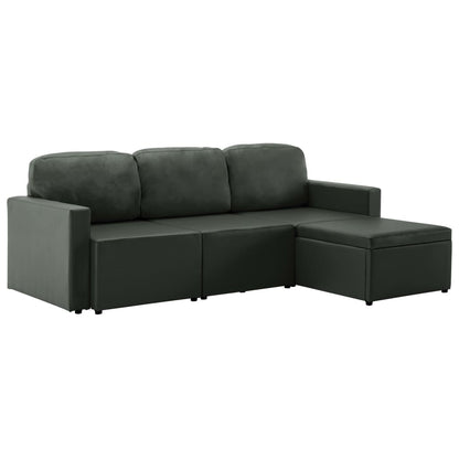 Divano Letto Modulare a 3 Posti Grigio in Similpelle
