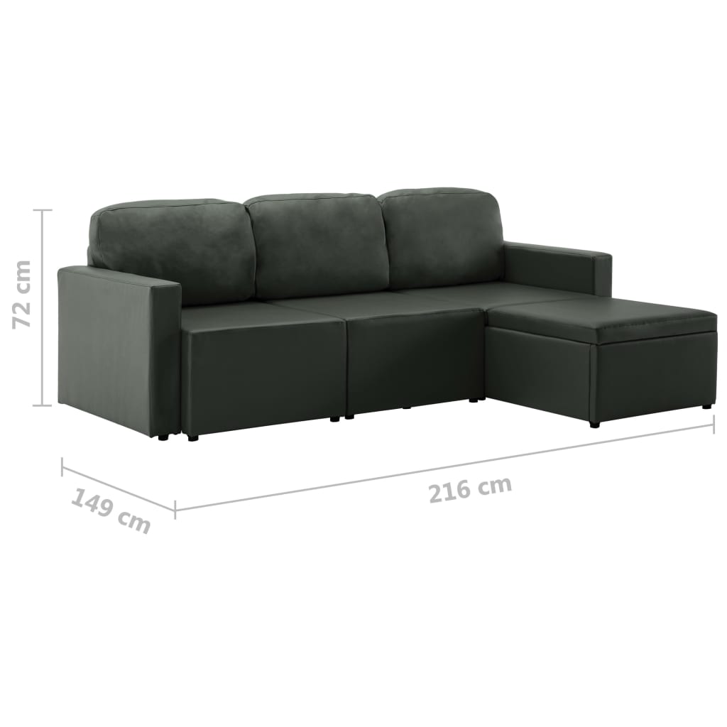 Divano Letto Modulare a 3 Posti Grigio in Similpelle