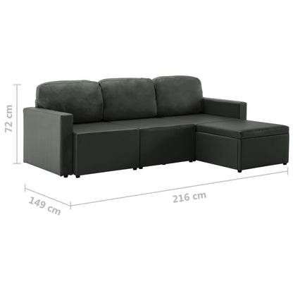 Divano Letto Modulare a 3 Posti Grigio in Similpelle