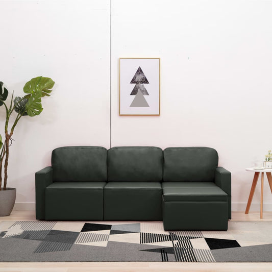 Divano Letto Modulare a 3 Posti Grigio in Similpelle