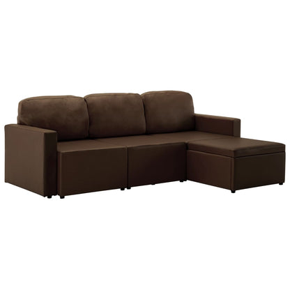 Divano Letto Modulare a 3 Posti Marrone in Similpelle