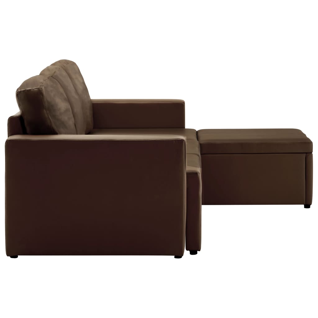 Divano Letto Modulare a 3 Posti Marrone in Similpelle