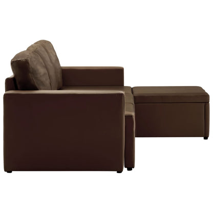 Divano Letto Modulare a 3 Posti Marrone in Similpelle