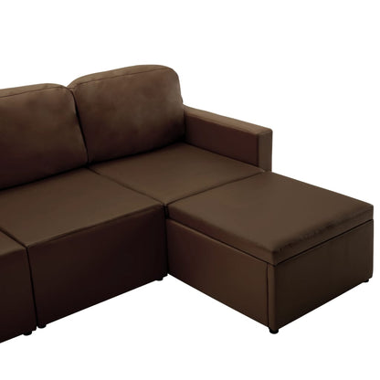 Divano Letto Modulare a 3 Posti Marrone in Similpelle