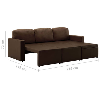 Divano Letto Modulare a 3 Posti Marrone in Similpelle