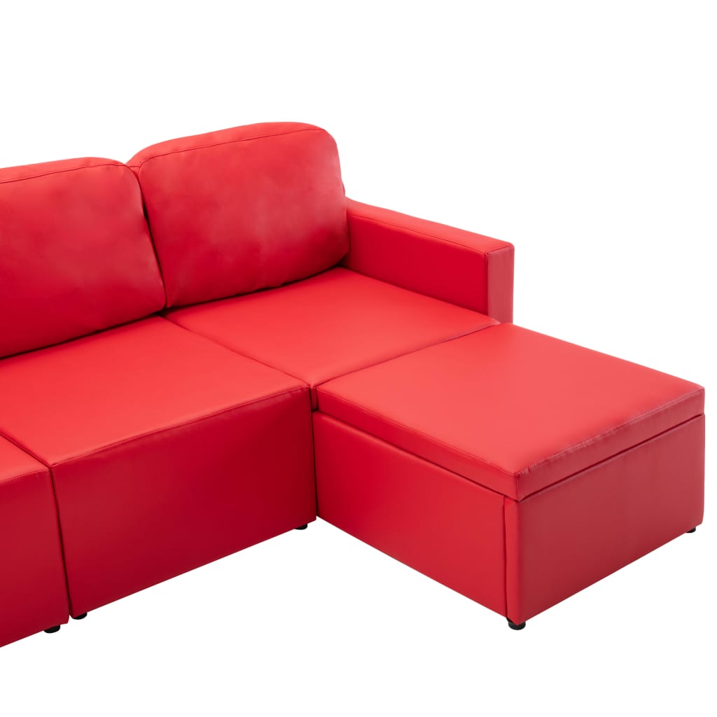 Divano Letto Modulare a 3 Posti Rosso in Similpelle