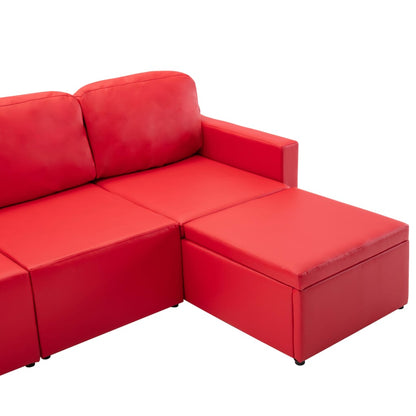 Divano Letto Modulare a 3 Posti Rosso in Similpelle