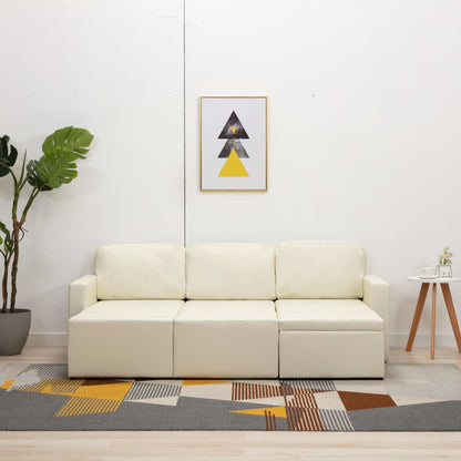 Divano Letto Modulare a 3 Posti Crema in Similpelle