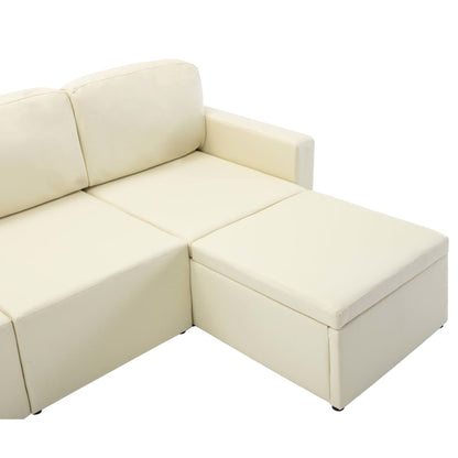 Divano Letto Modulare a 3 Posti Crema in Similpelle
