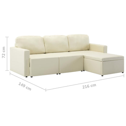 Divano Letto Modulare a 3 Posti Crema in Similpelle