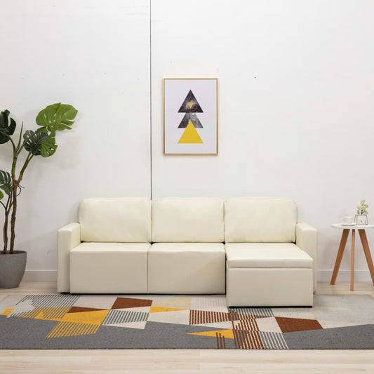 Divano Letto Modulare a 3 Posti Crema in Similpelle