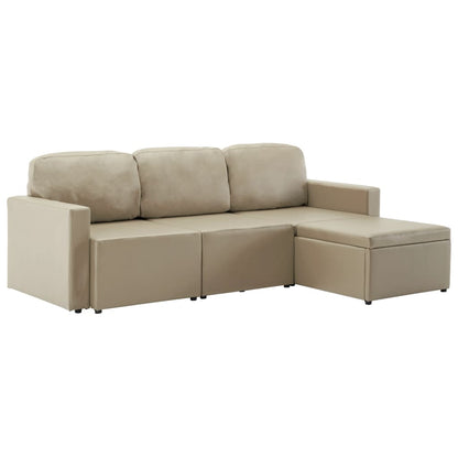Divano Letto Modulare a 3 Posti Cappuccino in Similpelle