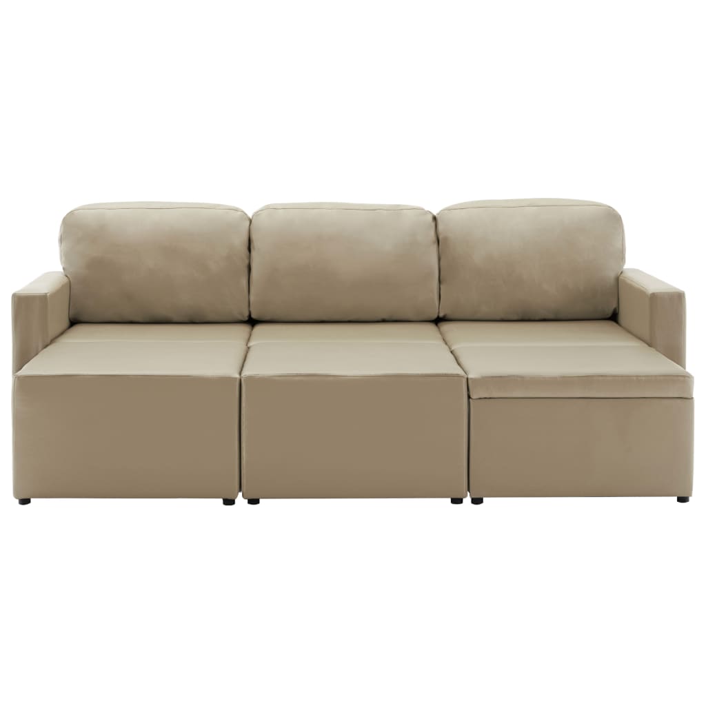 Divano Letto Modulare a 3 Posti Cappuccino in Similpelle
