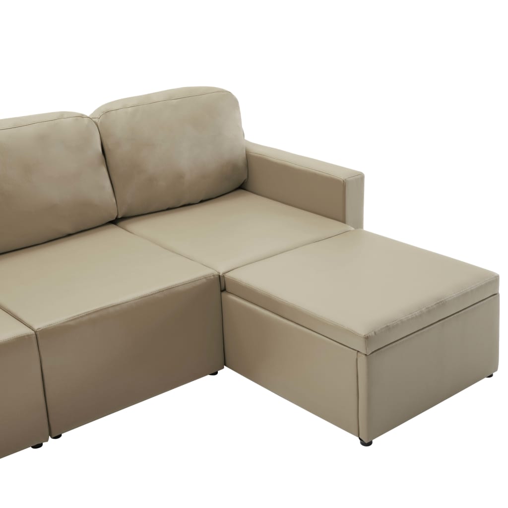 Divano Letto Modulare a 3 Posti Cappuccino in Similpelle
