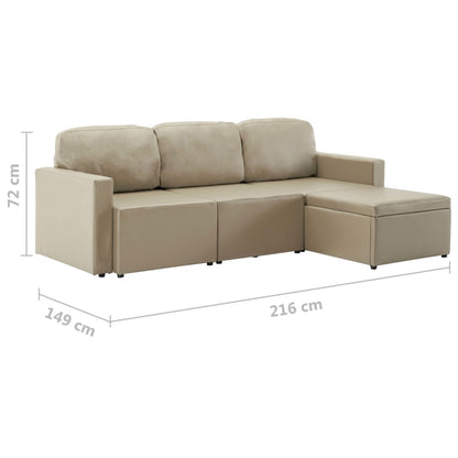 Divano Letto Modulare a 3 Posti Cappuccino in Similpelle