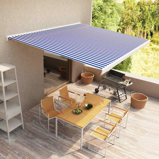 Tenda a Cassonetto Motorizzata 450x300 cm Blu e Bianco