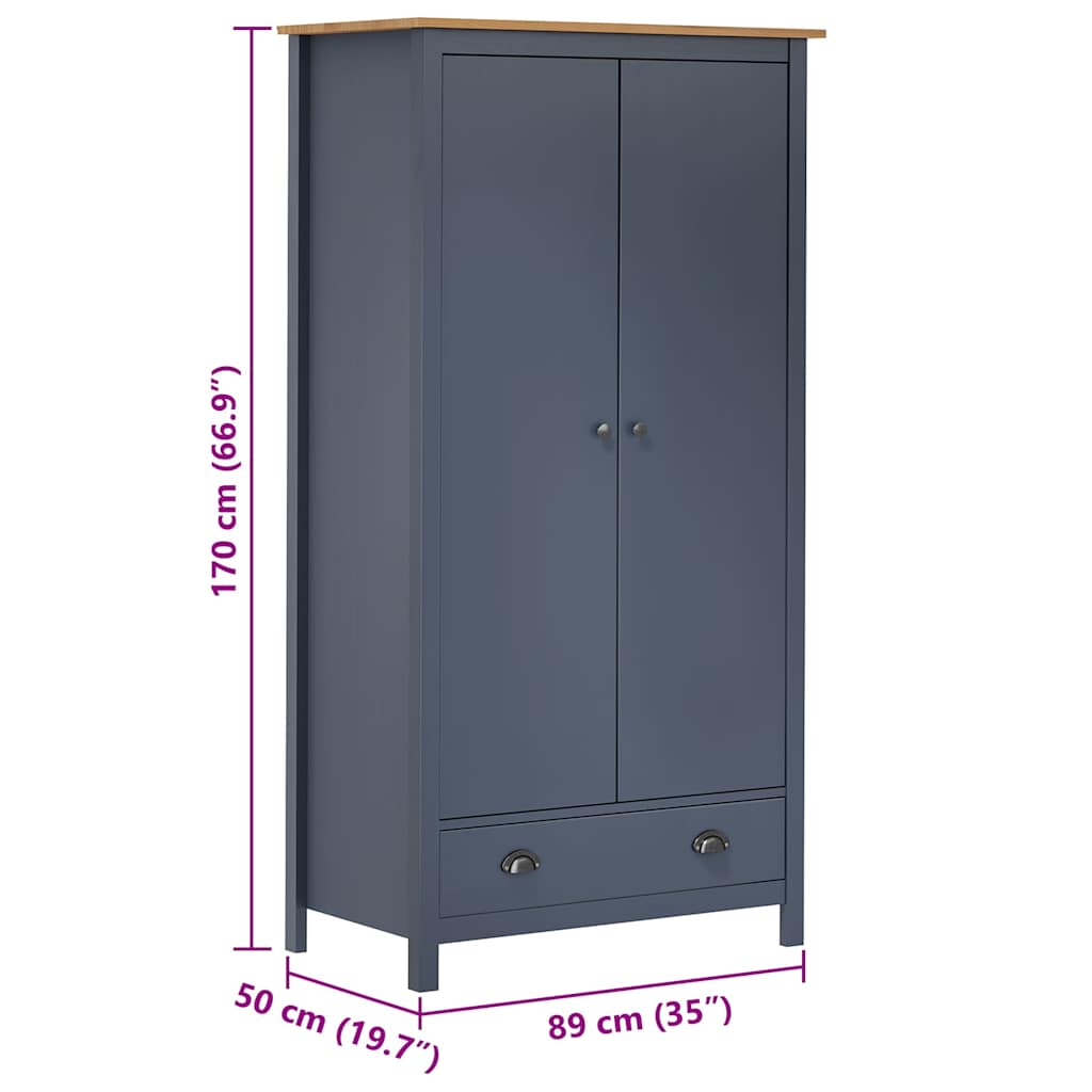 Armadio a 2 Ante Hill Grigio 89x50x170 cm in Legno di Pino | homemem39