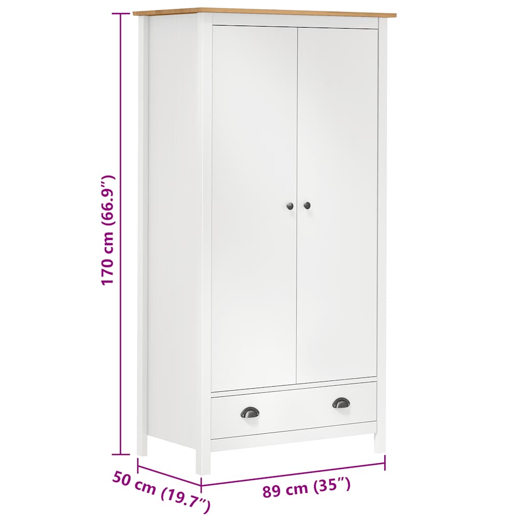 Hill Weißer 2-türiger Kleiderschrank 89 x 50 x 170 cm aus Kiefernholz